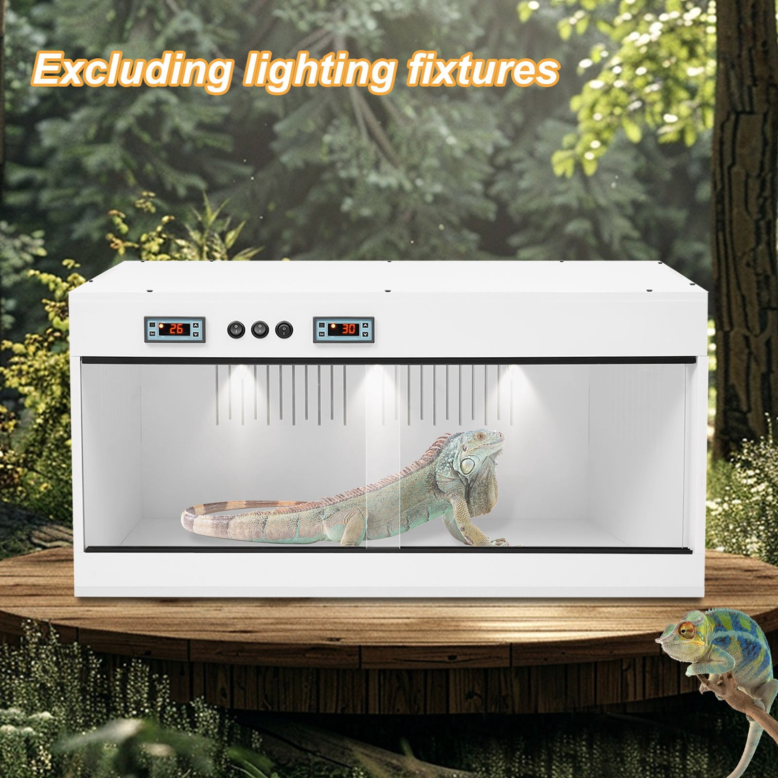 Reptile Terrarium PVC, 31.5x15.75x15.75 Inch Reptile Enclosure with Dual Zone Thermostat, Tempered Glass Door & Ceramic Sockets, Large Habitat Tank for Snake Bearded Dragon Gecko
