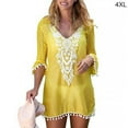 thumbnail image 1 of thinsony Robe de Plage en Dentelle pour Femme, Paréo à Col en V avec Pompons, Style Bohème, Maillot de Bain, Jaune, 4TG, 1 of 6