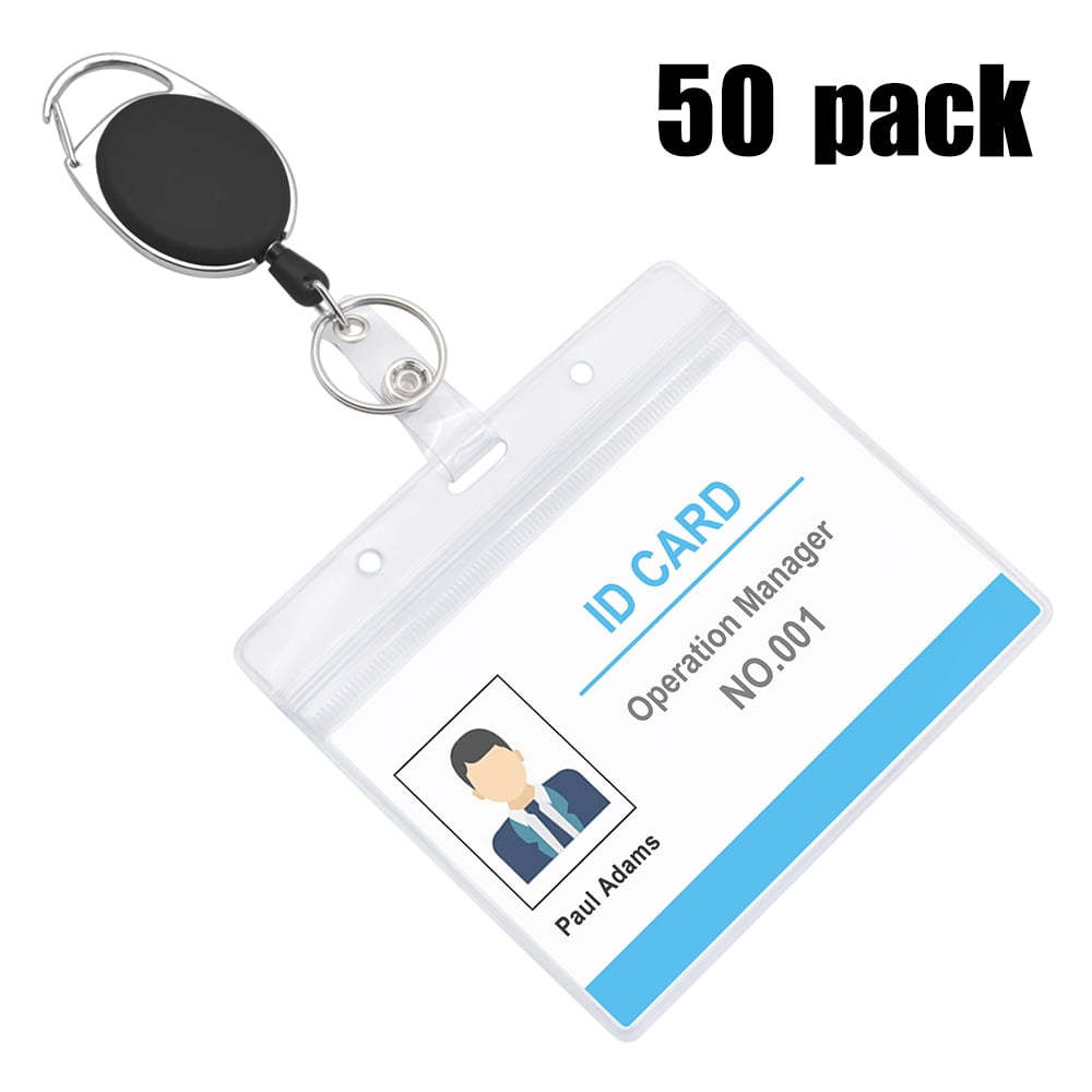 Lot of 50 PCS White Retractable Reel ID Badge Holder and 50 Black badge reel 
