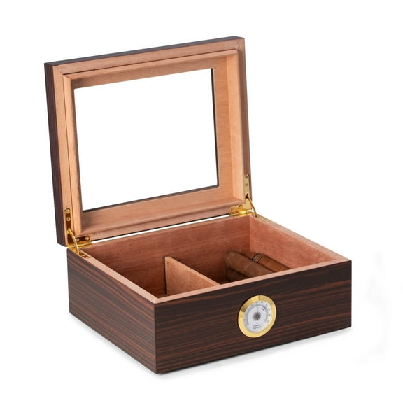 "Espresso" Wood Cigar Humidor with Spanish Cedar Lining and Glass See-thru Lid