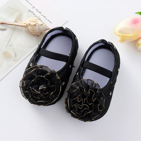 

nsendm Toddler Shoes Child Flowers Cute Soft Shoes Shoes Little Sole Princess Baby Infant Shoes Black 3