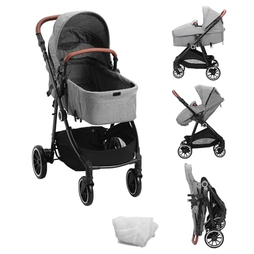 VEVOR Cochecito de bebé estándar, cochecito infantil con moisés, respaldo ajustable de tercera marcha y asiento plegable y reversible, cochecito recién nacido de acero al carbono con cubierta para pie