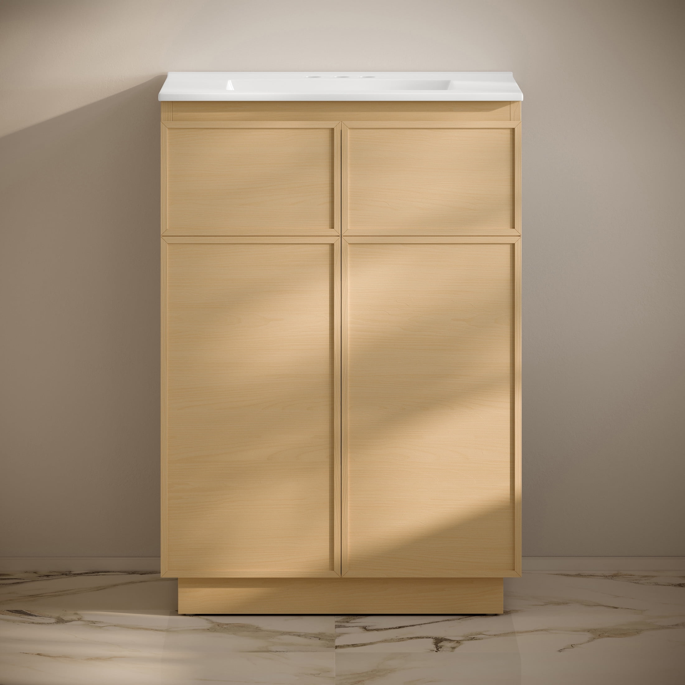 St. Tropez 24" Freestanding Bathroom Vanity in Natural Oak with 3-Hole Centerset Sink Top