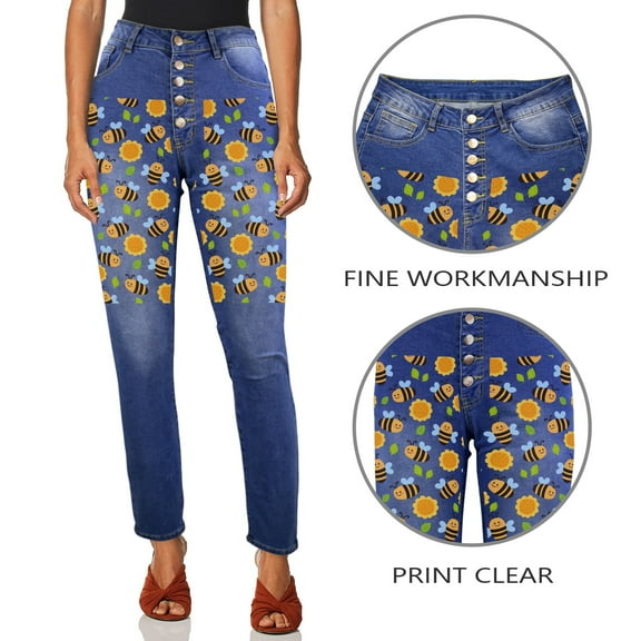 Ladies Printed Jeans - Bumble Women's Jeans (Front Printing) - S