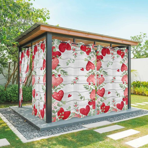 Outdoor Curtains for Patio Waterproof, Valentines Love Heart Outdoor Privacy Panels Grommet, Eucalyptus Red Love Heart Vintage Blackout Outside Curtains for Porch/Cabana 54"x84", 1 Panel