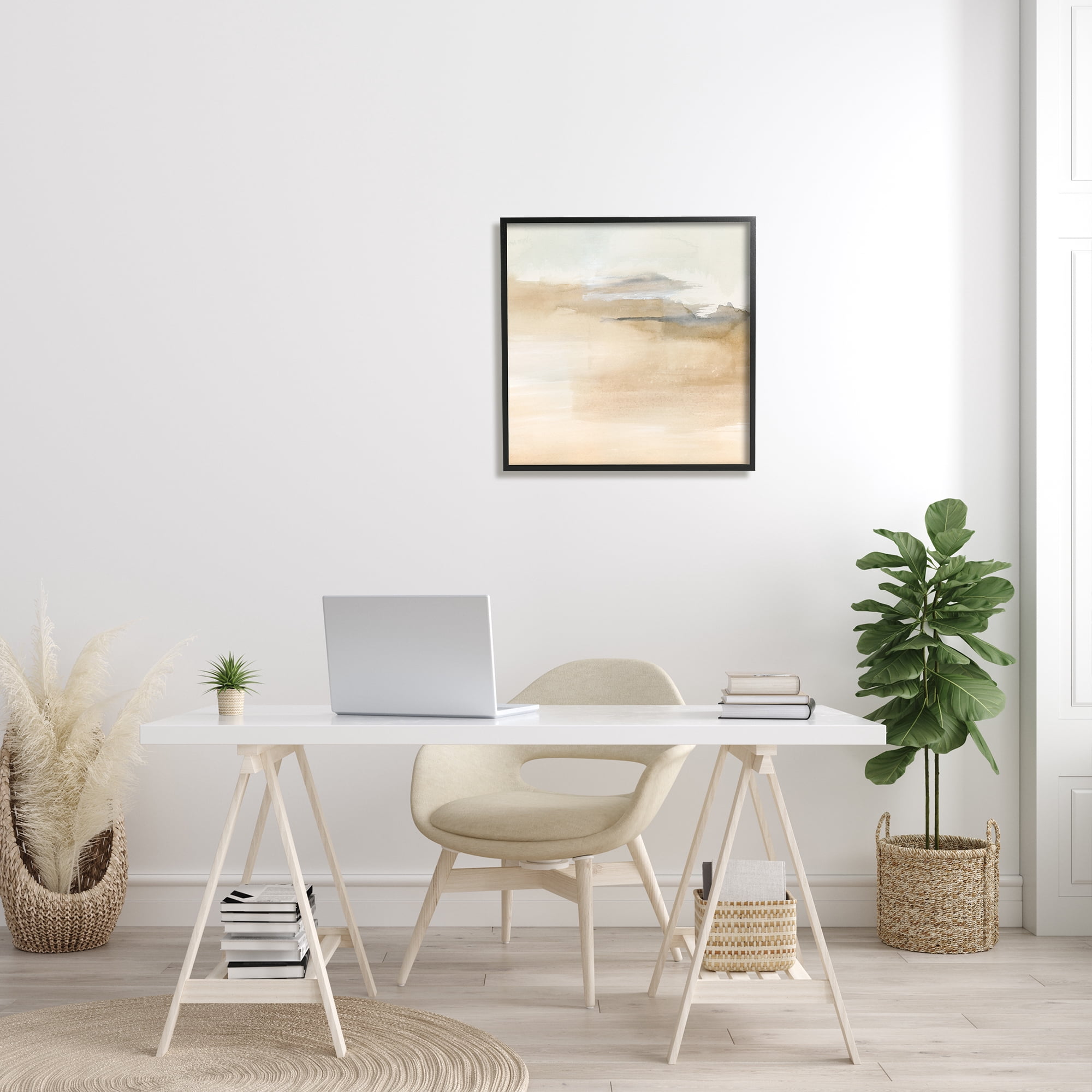 Stupell Industries Cinnamon Shores Abstract Landscape Soft Neutral Tones Modern Painting Black framed Art Print Wall Art, 24 x 24, Design by Victoria Barnes