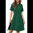 thumbnail image 2 of Vestido Camisero de Verano para Mujer, de Corta con Encaje, Informal, Cuello Redondo, Plisado, Verde, Talla M, 2 of 7