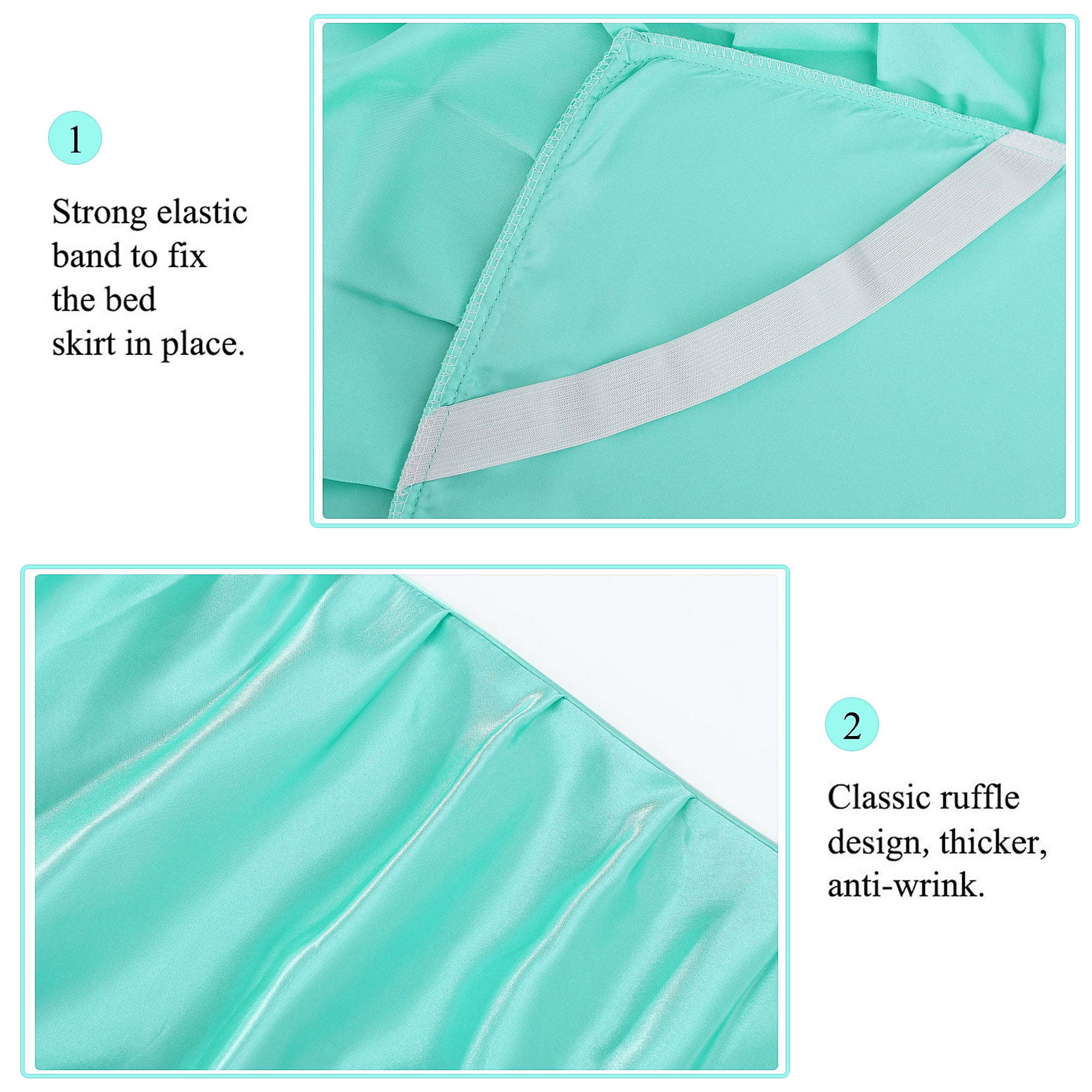 PiccoCasa Satin Silk Wrap Around Bed Skirt Dust Ruffle 18" Drop, King Cyan