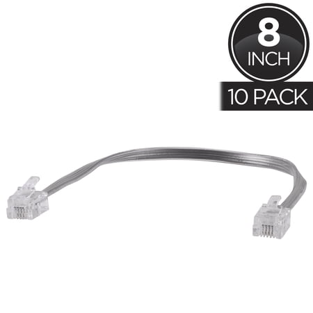 Power Gear 8in Phone Line Cord  Gray  10pk  52232
