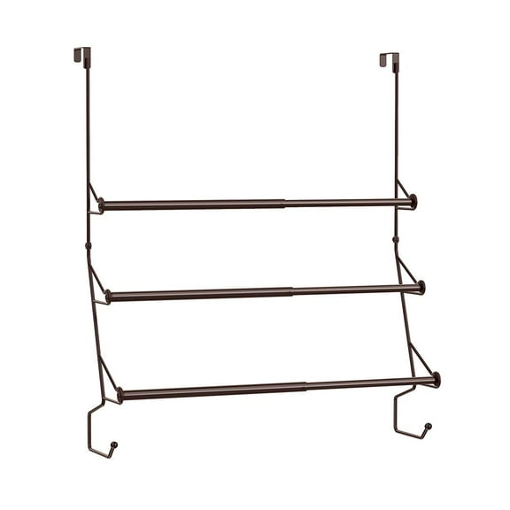 Auledio Over The Door Triple Towel Rack with Hooks, Adjustable Towel Bar Hanger for Bathroom (Bronze)