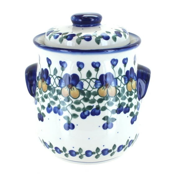 Blue Rose Polish Pottery Pansies Cookie Jar