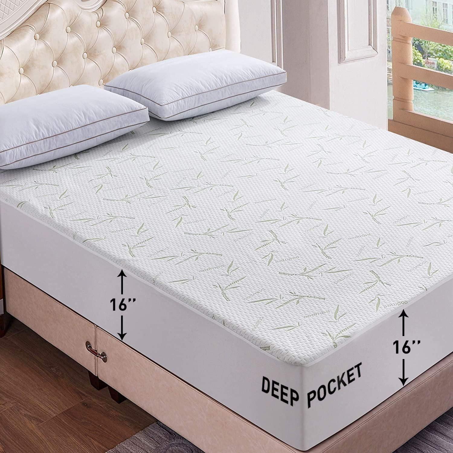 Details about   Cooling Natural Bamboo Pad Waterproof Mattress Protector Fitted Deep Fit Cover 
