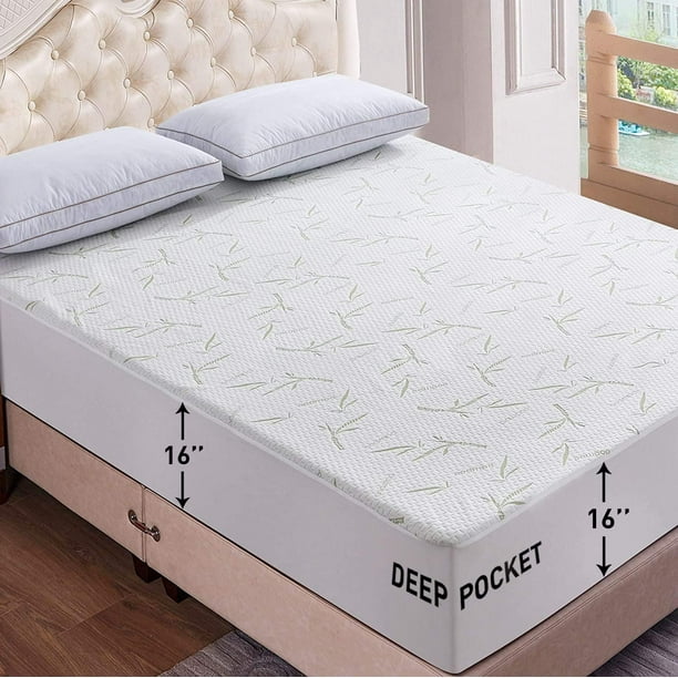 Bamboo Mattress Protector King Size, Waterproof Bed Cover King Size