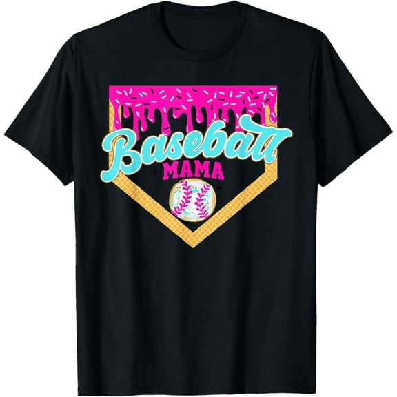 Baseball Mama Ice Cream Drip Funny Baseball Mother's Day T-Shirt