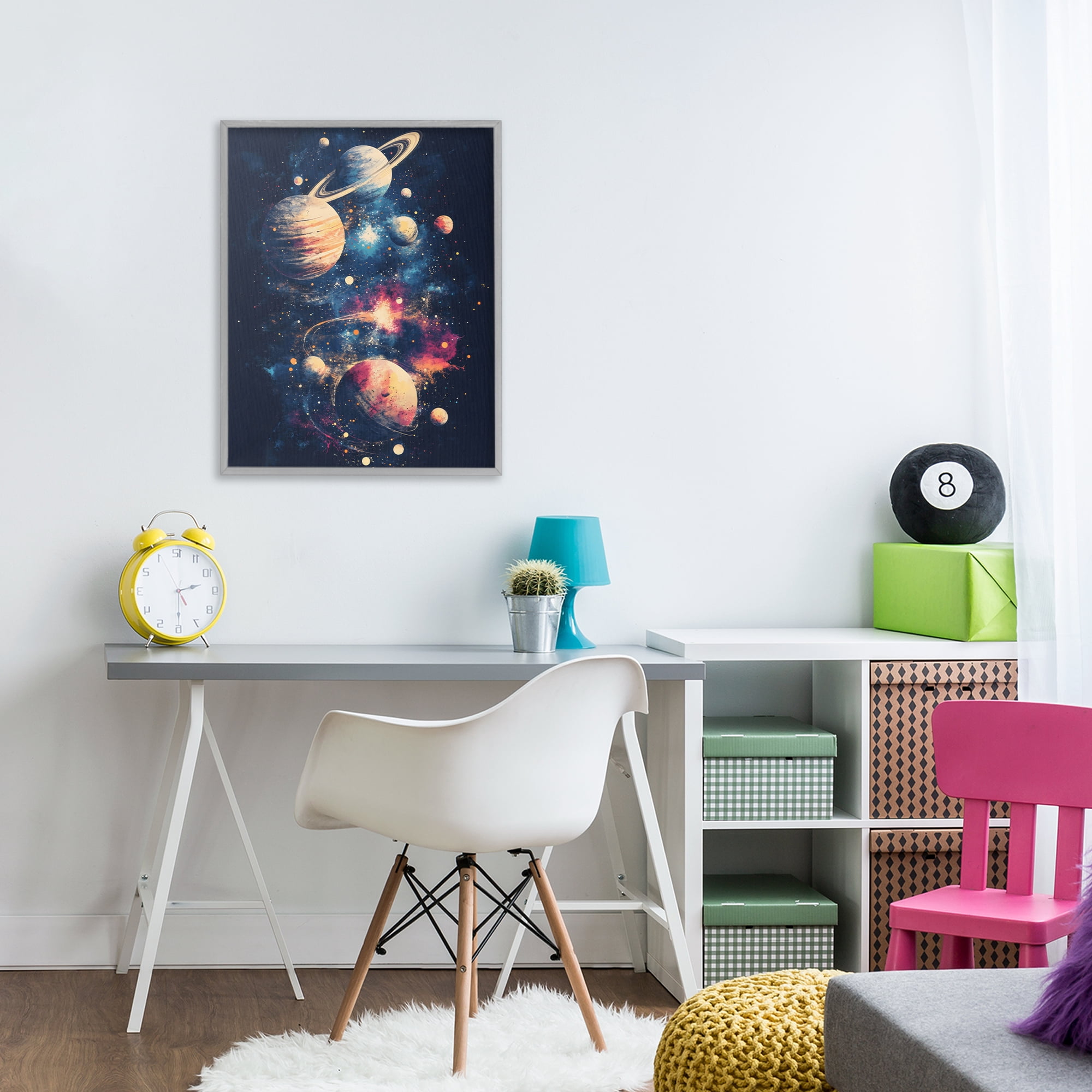 Stupell Industries Cosmic Planet Curiosities Gray Framed Giclee Art, design by Creative Studio