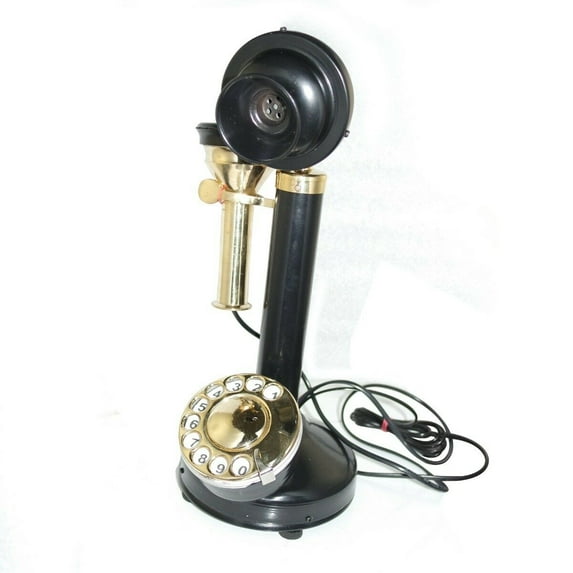 New Black & Brass Candle Stick Type Telephone, Old Vintage Antique Style