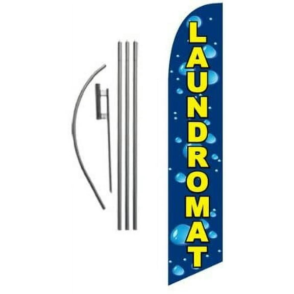 Laundromat Advertising Feather Banner Swooper Flag Sign with Flag Pole Kit and Ground Stake