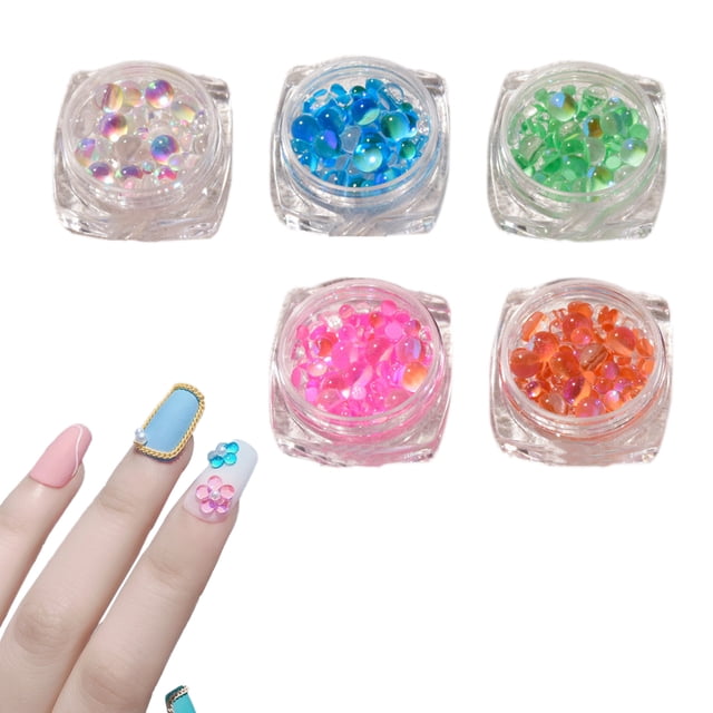 5 cajas de diamantes de imitación de cristal de sirena para uñas, cuentas redondas de Caviar, parte posterior plana, diamantes de imitación para decoración de uñas