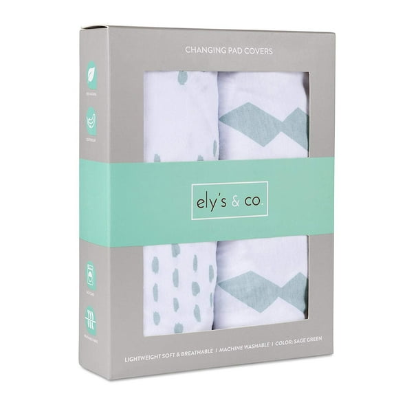 Changing Pad Cover Set I Cradle Sheet Set - 2 Pack 100% Jersey Cotton Unisex Sheets for Baby Girl and Baby Boy - Sage Green Diamond Design by Ely's & Co.