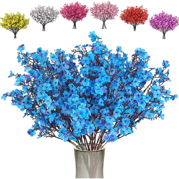 6 Pcs Babys Breath Artificial Flowers Bulk Real Touch Faux Gypsophila Bouquet Fake Plastic Silk Flowers for Home Kitchen Bedroom Wedding Festival Christmas Halloween Party Decoration (Blue)