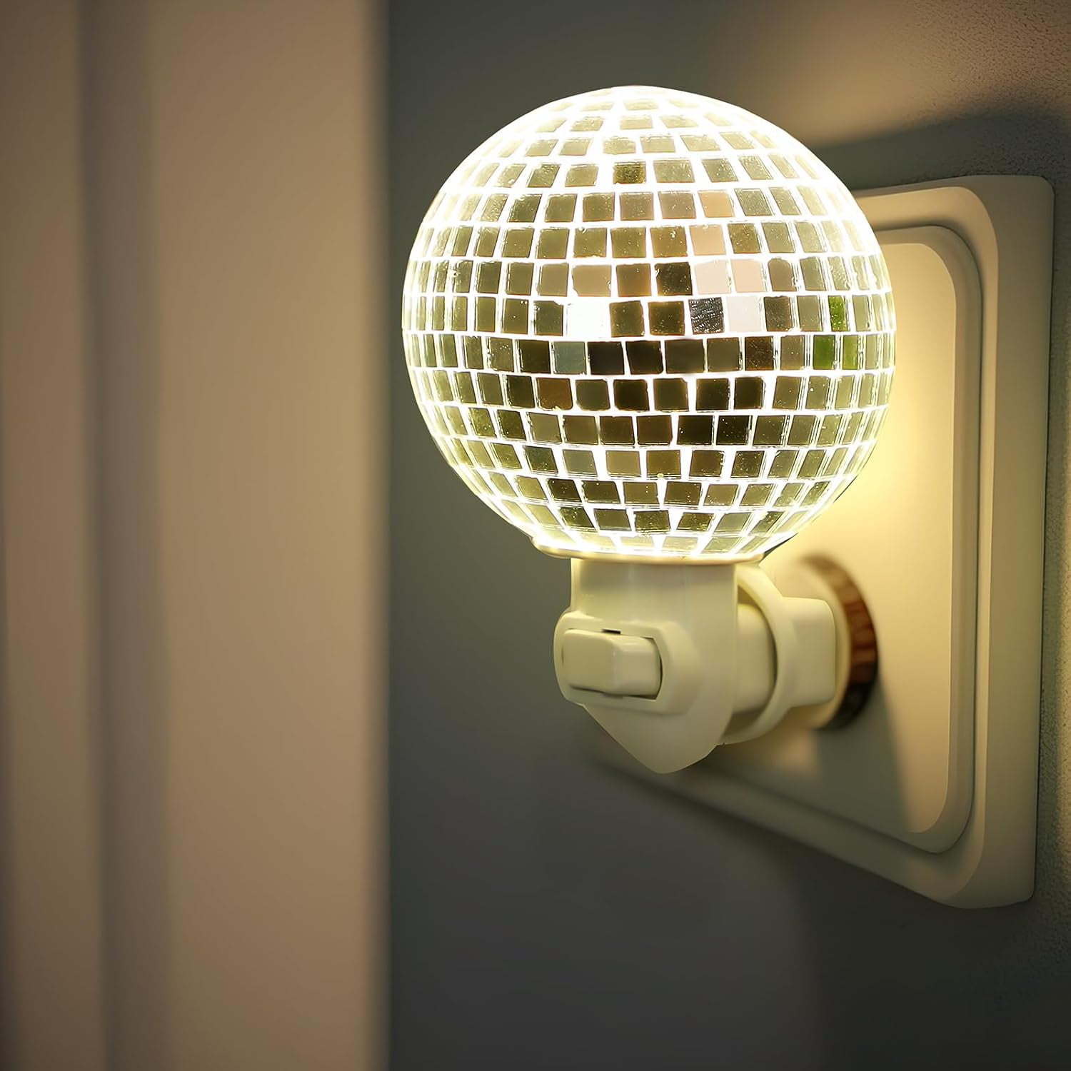 Disco Ball Night Light Plug into Wall, LED Projector Lamp for Party Decoration Funny Silver Mirror Bedside Nightlight Bedroom Bathroom Dorm Hallway