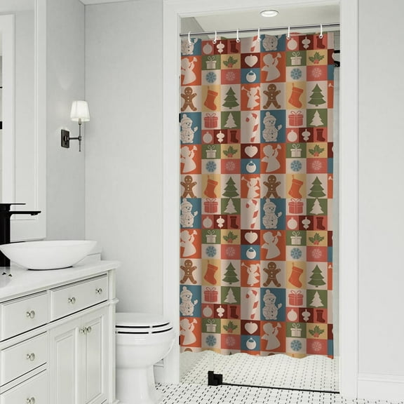 Multicolor Christmas Icon Pattern Shower Curtain 36"x72" ,Bathroom Decorative Shower Curtains Set with 12 Hooks,Modern Waterproof Washable Shower Curtain