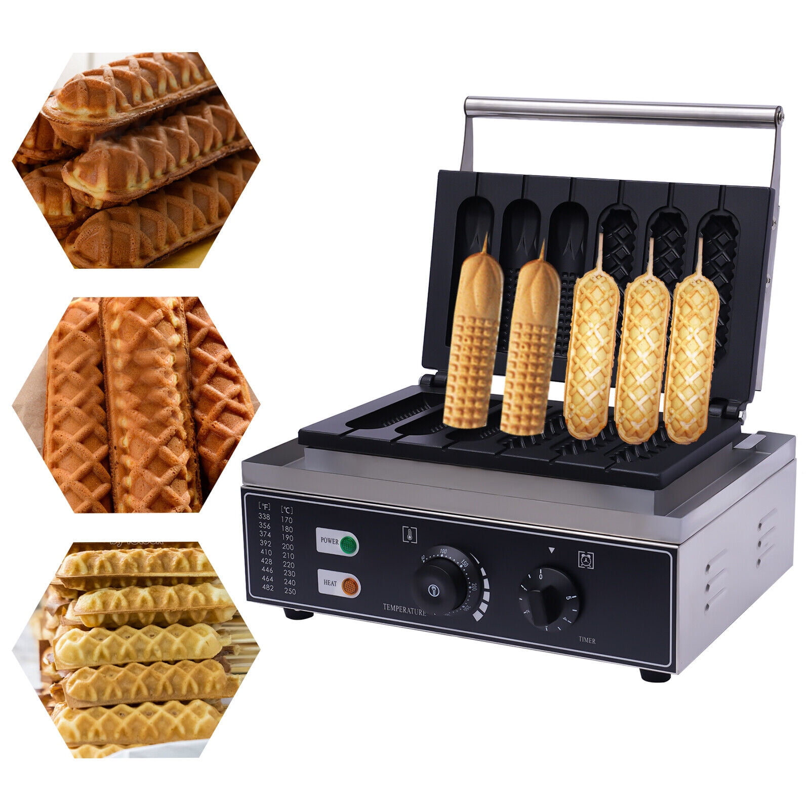 Wuzstar 1500W Electric Corn Dog Waffle Maker Machine 6PCS Nonstick Waffle  Stick MakerMachine Steel for Home Commercial Use