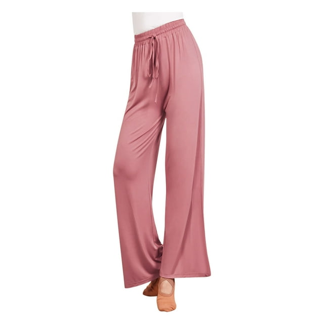 Diufon Straight Pants for Women Elastic High Waist Drawstring Pants Cotton Solid Color Lounge Wide Leg Pants