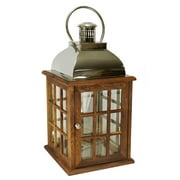 Kaemingk 30" Oversized Modern Sheesham Wood Candle Lantern with Silver Metal Handle