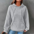 thumbnail image 2 of Kaprioy Womens Hoodies Casual Long Sleeve Drawstring Waffle Pullover Tops Loose Hooded Sweatshirt with Pocket Fall Fashion Clothing Grey, L, 2 of 8