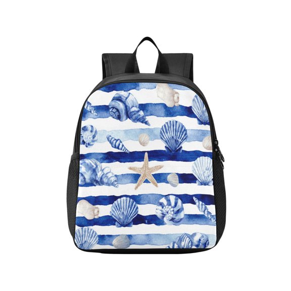 Toddler Backpack Ocean Stripes Shells Artwork Waterproof Lightweight Backpack Casual Mini Daypack for Daycare & Travel