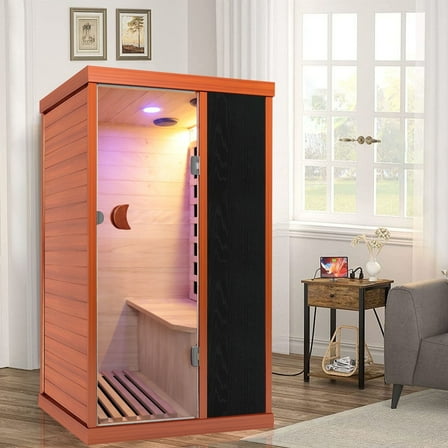 Sauna for Home Dry Sauna for Home Wood Sauna Room 1 Person Sauna Indoor One Person Sauna Low EMF Okoume Wood Sauna with Control Panel, Speakers and Tempered Glass Door