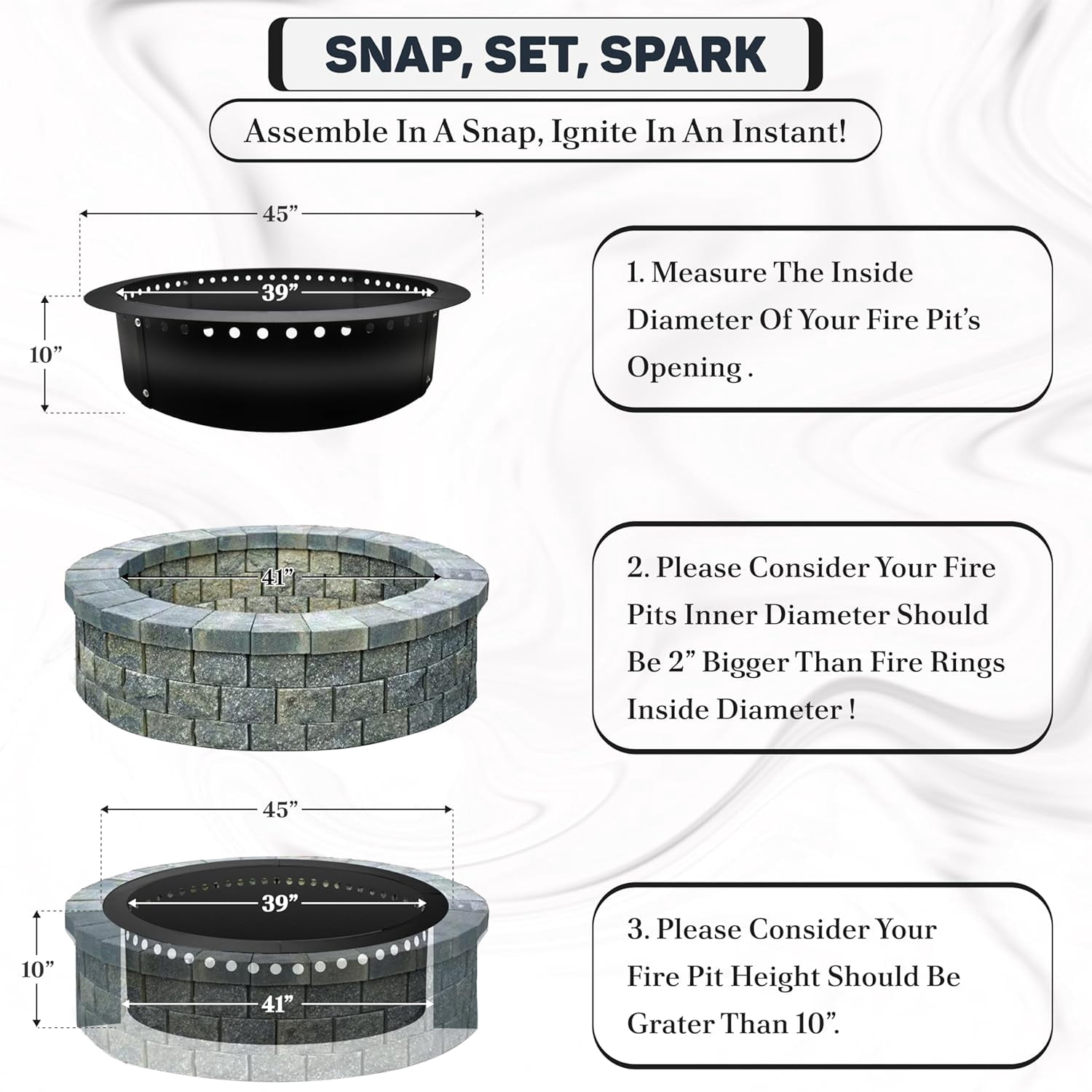 FEBTECH Smokeless Firepit Ring 45" OD & 39" ID for Outdoor Fire Pit with Heat Resistant Coating