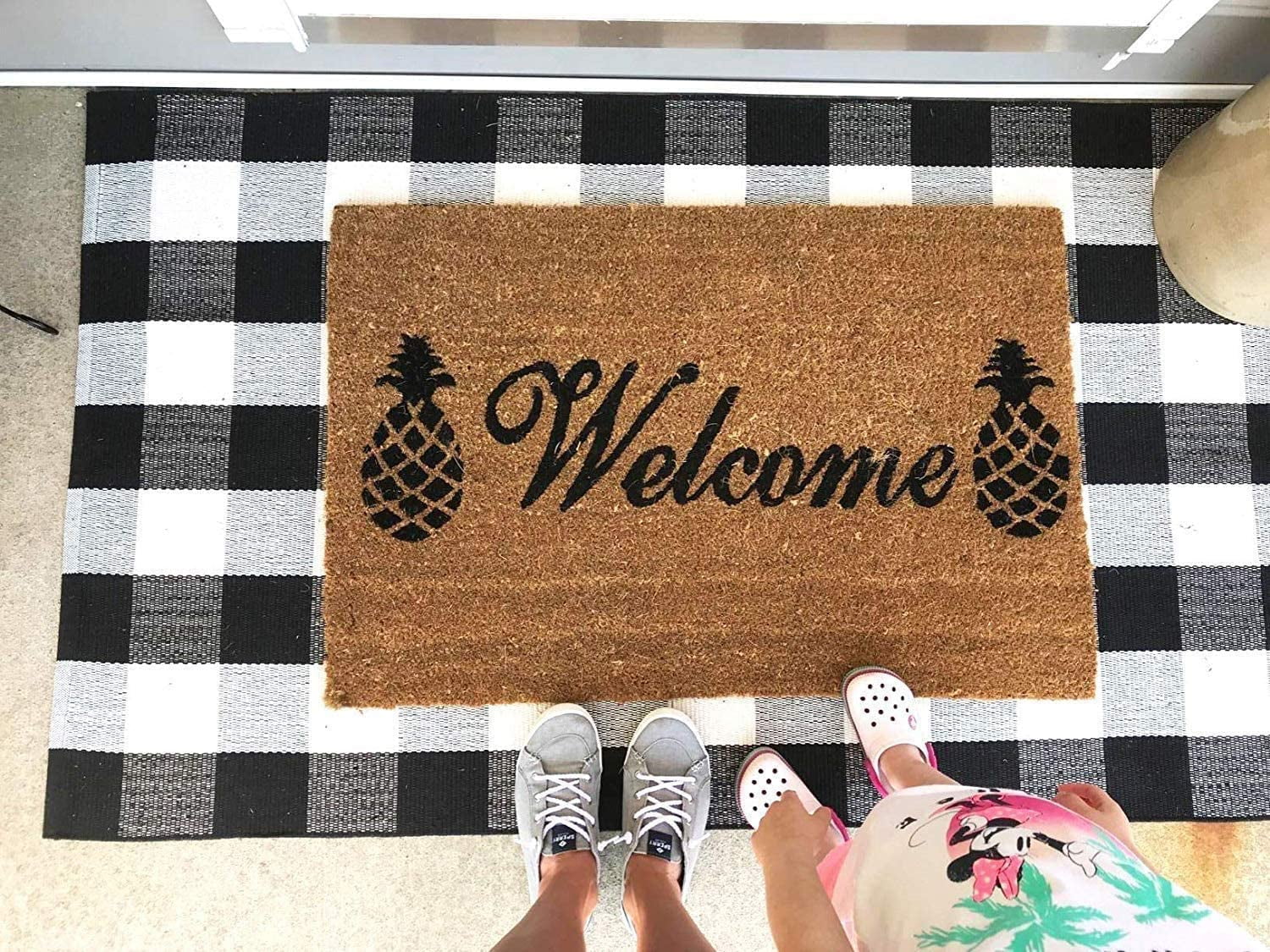 iOhouze Outdoor Rugs Buffalo Plaid Black and White 3'x5' Area Rug, Cotton Woven Washable Indoor Outdoor Rug Farmhouse/Living Room/Bedroom/Kitchen Rug Retro Lattice Checkered Rug