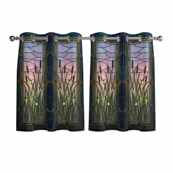 Stained Glass Kitchen Curtains Window Panels, Vintage Abstract Botanical Plant Insulated Window Treatment Curtain, Grommet Curtains for Bedroom/Living Room/Bathroom, 2 Piece 42"Wx54"L