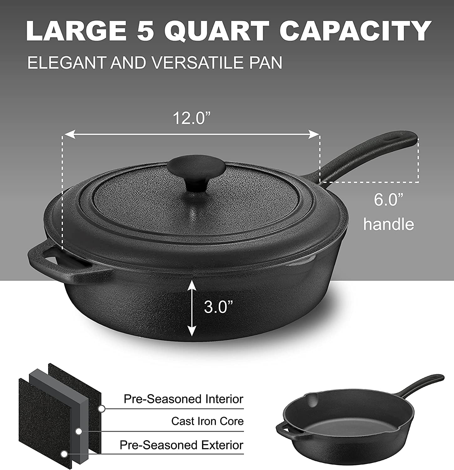 Pit Boss 68005 12 Inch Cast-Iron Deep Skillet with Lid