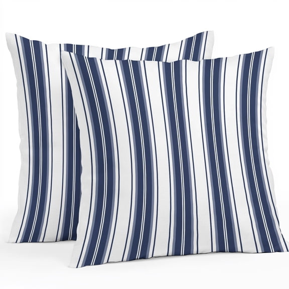 Throw Pillow Covers 16x16 Inch Set of 2, Navy Blue Striped Waterproof Outdoor Pillow Covers, Modern Thin Line Vertical Stripes Decorative Cushion Pillowcases for Couch, Sofa, Bed, Garden, Patio