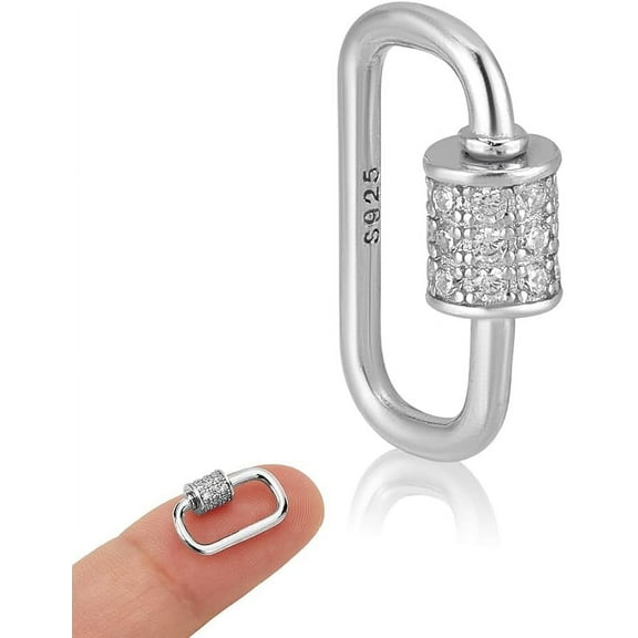 1 Set 1Pc 925 Sterling Silver & Rhinestone Screw Clasps Oval Platinum 14.5x9.5x1.3mm