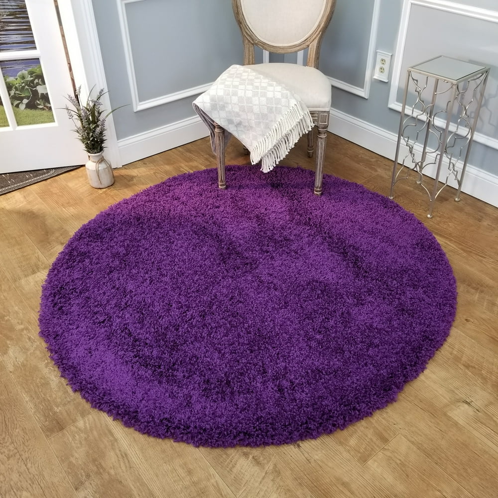 Maxy Home Bella Solid Purple 5 ft. Round Shag Area Rug
