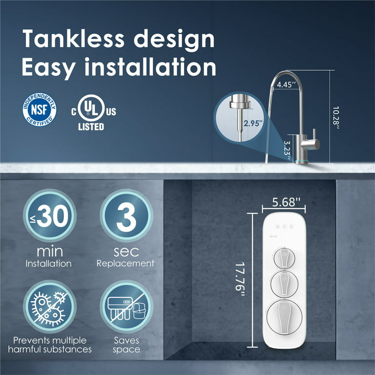 Waterdrop G3 Reverse Osmosis System, NSF Certified, Tankless RO Water  Filter System, Under Sink RO System, TDS Reduction, 400 GPD, UL Listed  Power, FCC Listed, USA Tech 