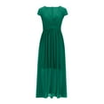 thumbnail image 4 of Sakmal Green Summer Dresses Plus Size Evening Maxi A Line Dress V Neck Short Sleeve Solid Dresses, 4 of 6