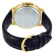 Mens Analog Black Steel Dial and Gold Ion Plated Case Leather Black Band Water Resistant Watch MTP-VD01GL-1EVUDF