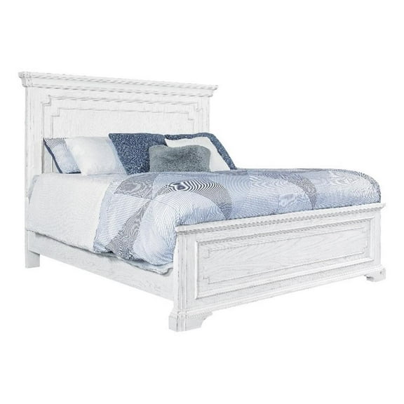 Pemberly Row Wood Standard King Size Panel Bed in White Mist