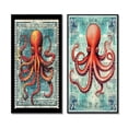 thumbnail image 2 of Designart "Retro Stamp Red Octopus Portrait I" Animals Octopus Framed Wall Art Set Of 2 - Children's Art Red Framed Wall Art Set Of 2, 2 of 6