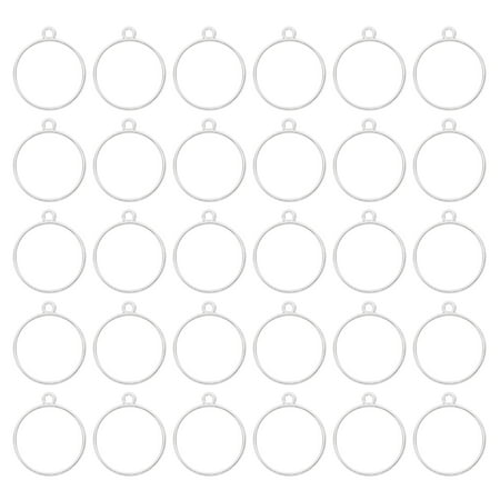 50pcs Open Bezels, Resin Bezels Pendants Mold Open Back Bezels Alloy for Resin Jewelry Making, Round , Silvery