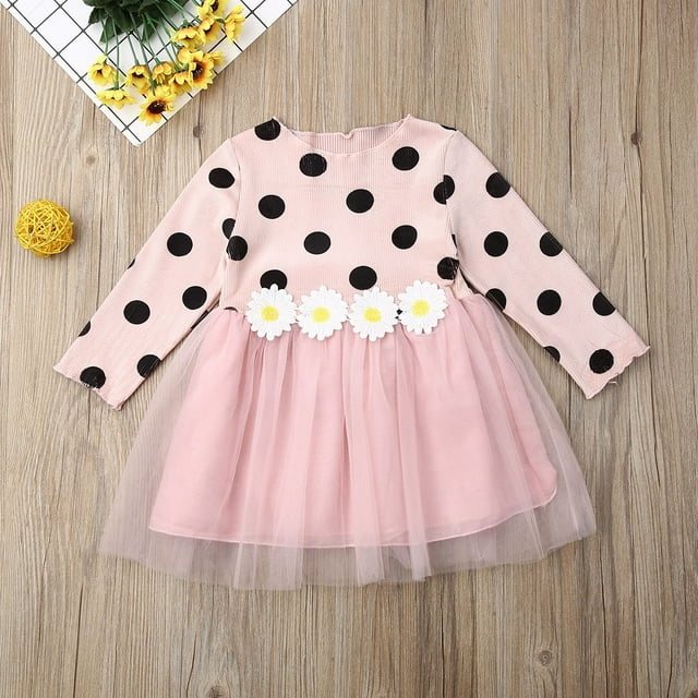 Automne Bébé Robe de Coton Polka Dot Princesse à Manches Longues Partie Tutu Robe