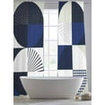 thumbnail image 3 of Mid Century Sheer Curtains 84 inches Long 2 Panels Set Abstract Blue White Geometric Tiers Sheers Rod Pocket Small Window Short Curtains for Kitchen Cafe, Each 52" W x 84" L, 3 of 7