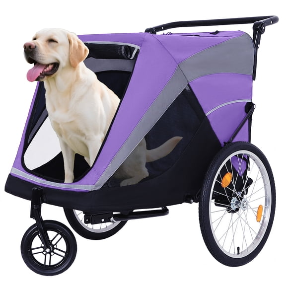 imerelez 2-in-1 Bike Trailer & Push Cart for Pets - Detachable Bike Hitch & Push Handle Included -Internal Leash, Dual Cup Pockets and Underneath Storage Bag, Holds Pets Up to 100 lbs
