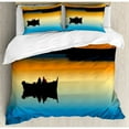 thumbnail image 3 of Ambesonne Fishing Buddies on Tranquil Still Lake at Epic Sunset Fish Friends Home Decor Duvet Cover Set, 3 of 3