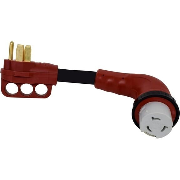 CintBllTer A10-5050D90VP Mighty Cord 90° Detachable 12" Adapter Cord - 50AM to 50AF, Red (Carded)